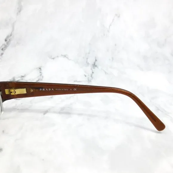 PRADA VPR51L 1BI-1O1 Eyeglasses Gold Brown Rectangular Full Rim Frames 52-18-135